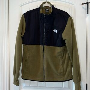 Olive green and black men Northface fleece full zip jacket size M